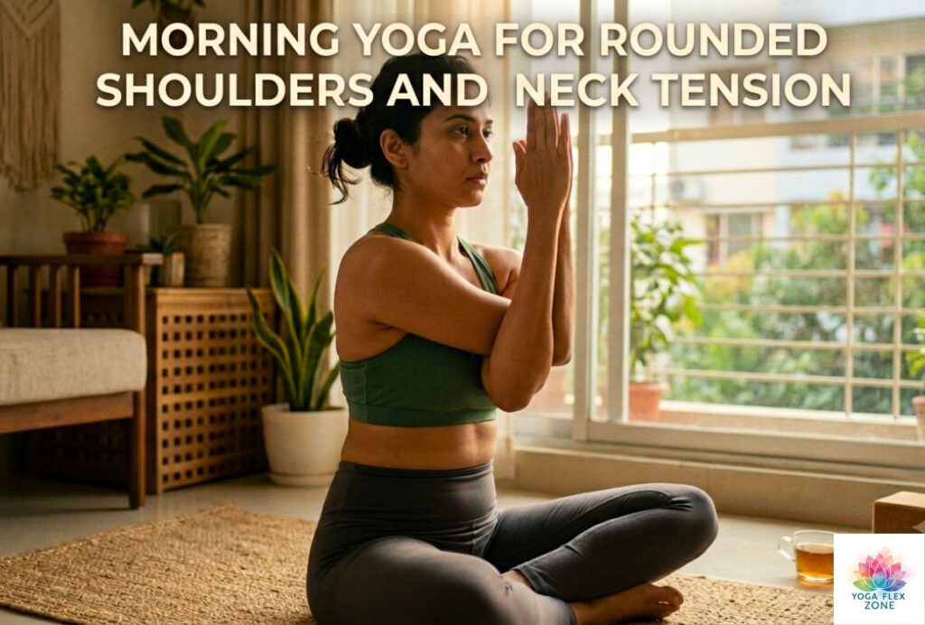 morning yoga for rounded shoulders and neck tension